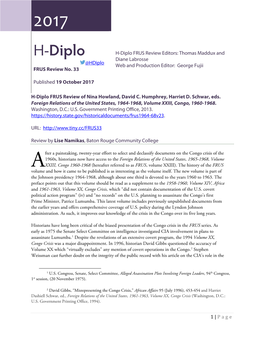 H-Diplo FRUS Review No. 33