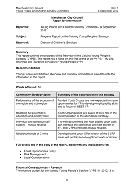 Manchester City Council Item 5 Young People and Children Scrutiny Committee 4 September 2012