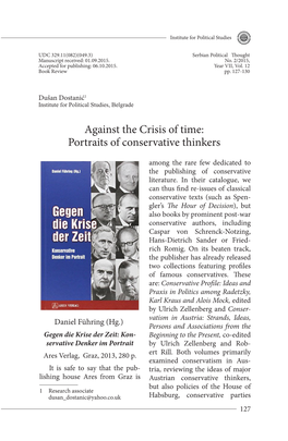 Against the Crisis of Time: Portraits of Conservative Thinkers