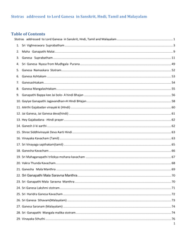 Table of Contents Stotras Addressed to Lord Ganesa in Sanskrit, Hndi, Tamil and Malayalam