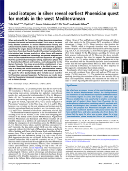 Lead Isotopes in Silver Reveal Earliest Phoenician Quest for Metals in the West Mediterranean