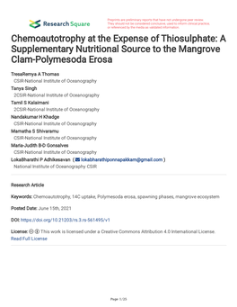 A Supplementary Nutritional Source to the Mangrove Clam-Polymesoda Erosa