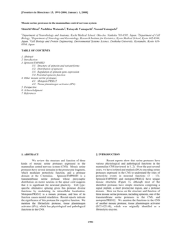 1991 Mosaic Serine Proteases in the Mammalian Central Nervous System