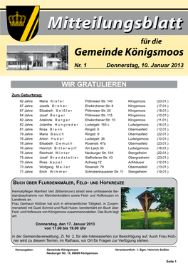 Mitteilungsblatt Für Die Gemeinde Königsmoos Nr