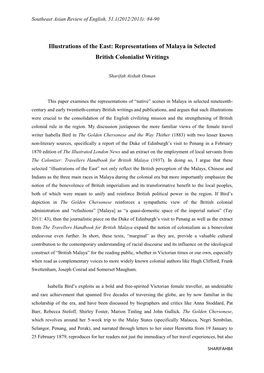 Representations of Malaya in Selected British Colonialist Writings