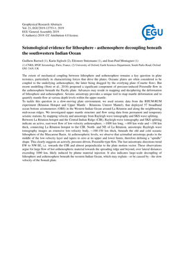 Seismological Evidence for Lithosphere - Asthenosphere Decoupling Beneath the Southwestern Indian Ocean