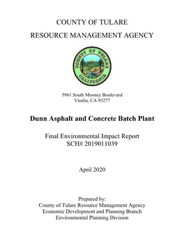 Final Environmental Impact Report for the Dunn Asphalt and Concrete Batch Plant Project