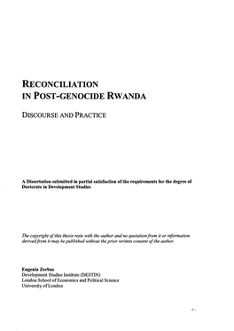 Reconciliation in Post-Genocide Rw Anda