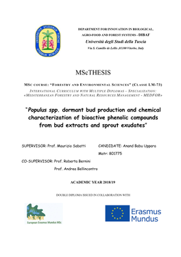 Populus Spp. Dormant Bud Production and Chemical Characterization of Bioactive Phenolic Compounds from Bud Extracts and Sprout Exudates”