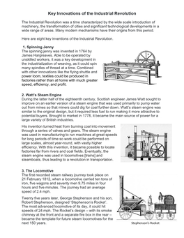 Key Innovations of the Industrial Revolution