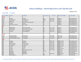 Library Holdings - Parish Repertoires and Vital Records