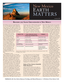 Brackish and Saline Groundwater in New Mexico