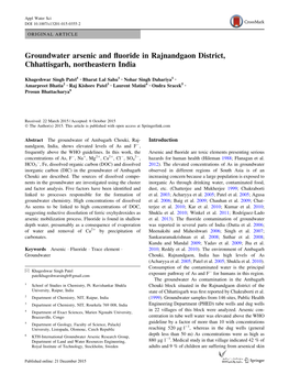 Groundwater Arsenic and Fluoride in Rajnandgaon District, Chhattisgarh