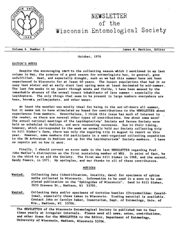 NEWSLETTER of the / Wisconsin .Entomological Society 1968