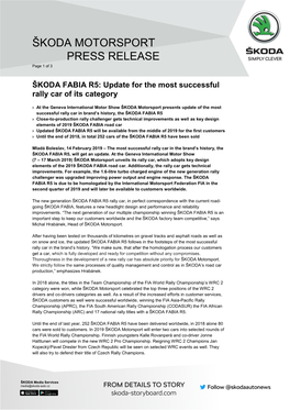 ŠKODA MOTORSPORT PRESS RELEASE Page 1 of 3