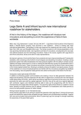 Lega Serie a and Infront Launch New International Roadshow for Stakeholders