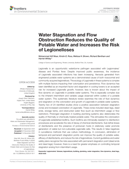 Water Stagnation and Flow Obstruction Reduces the Quality of Potable Water and Increases the Risk of Legionelloses