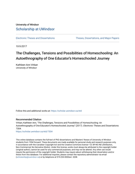 The Challenges, Tensions and Possibilities of Homeschooling: an Autoethnography of One Educator’S Homeschooled Journey