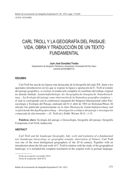 Carl Troll Y La Geografía Del Paisaje: Vida, Obra Y Traducción De Un Texto Fundamental