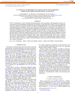 Uv Surface Environment of Earth-Like Planets Orbiting Fgkm Stars Through Geological Evolution S