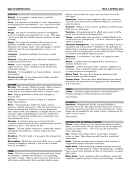 Mus 1P Definitions. Test 2