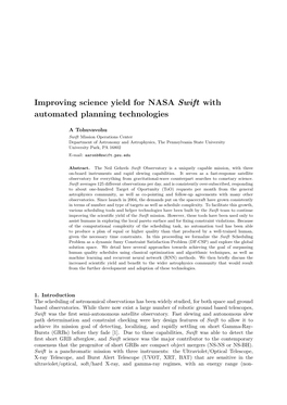 Improving Science Yield for NASA Swift with Automated Planning Technologies