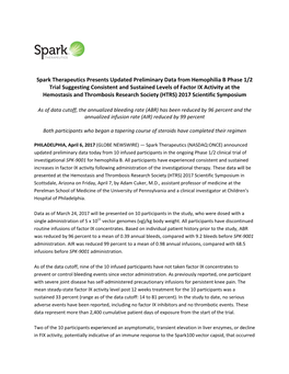 Spark Therapeutics Presents Updated Preliminary Data from Hemophilia