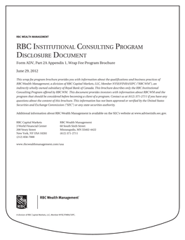 RBC Institutional Consulting Program Disclosure Document Form ADV, Part 2A Appendix 1, Wrap Fee Program Brochure