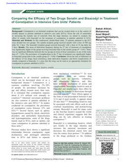 Comparing the Efficacy of Two Drugs Senalin and Bisacodyl in Treatment of Constipation in Intensive Care Units’ Patients