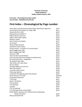First Index – Chronological by Page Number Second Index – Alphabetical by Aircraft