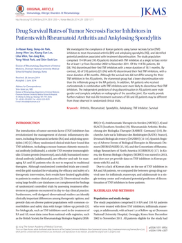 Drug Survival Rates of Tumor Necrosis Factor Inhibitors in Patients with Rheumatoid Arthritis and Ankylosing Spondylitis