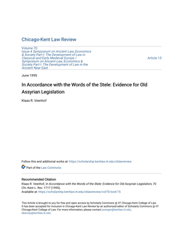 In Accordance with the Words of the Stele: Evidence for Old Assyrian Legislation