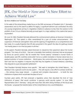 JFK, One World Or None and “A New Effort to Achieve World Law”