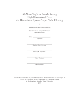 All-Near-Neighbor Search Among High-Dimensional Data Via Hierarchical Sparse Graph Code Filtering