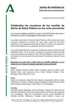 Celebradas Las Reuniones De Los Comités De Alerta De Salud Pública En Las Ocho Provincias