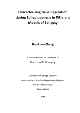 Characterising Gene Regulation During Epileptogenesis in Different Models of Epilepsy
