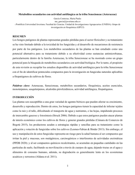 1 Metabolitos Secundarios Con Actividad Antifúngica En La Tribu