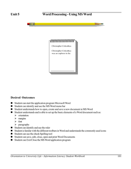 Unit 5 Word Processing - Using MS Word