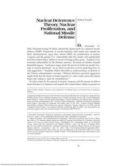 On Nuclear Deterrence Theory, Nuclear Proliferation, and National Missile Defense