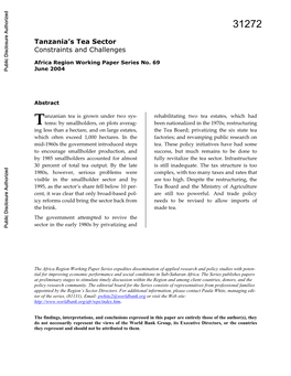 Tanzania Tea Sector Constraints and Challenges