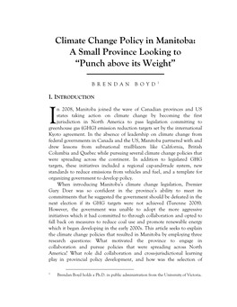 Climate Change Policy in Manitoba: a Small Province Looking to “Punch Above Its Weight”