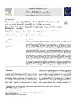 Involved in the Antimicrobial and Antiviral Innate Immunity in Mud Crab, Scylla Paramamosain T