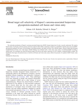 Broad Target Cell Selectivity of Kaposi's Sarcoma-Associated Herpesvirus Glycoprotein-Mediated Cell Fusion and Virion Entry ⁎ Johnan A.R