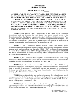 An Ordinance of Gulf County, Florida for Creating