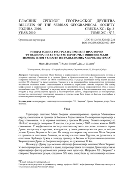 Гласник Српског Географсkог Друштва Bulletin of the Serbian Geographical Society Година 2010