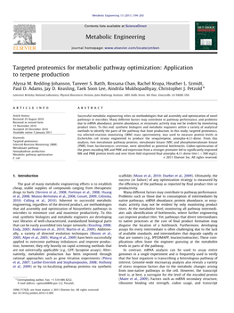 Targeted Proteomics for Metabolic Pathway Optimization: Application to Terpene Production