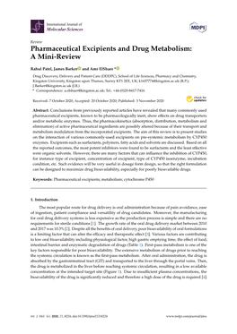 Pharmaceutical Excipients and Drug Metabolism: a Mini-Review