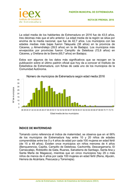 Número De Municipios De Extremadura Según Edad Media 2016 40 35 30