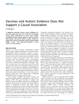 Vaccines and Autism: Evidence Does Not Support a Causal Association