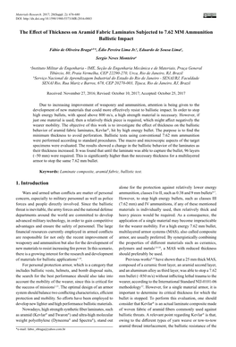 The Effect of Thickness on Aramid Fabric Laminates Subjected to 7.62 MM Ammunition Ballistic Impact